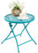 TeoKJ faltbar Outdoor Beistelltisch, Anti-Rost kleine Terrasse Tisch, Runde Metall Beistelltisch mit Blume Ausschnitte für Hof, Balkon, Deck, Rasen, Blau