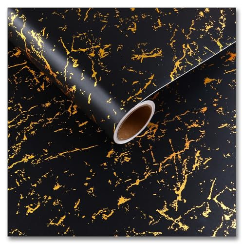 CRE8TIVE Black Gold Marble Peel and Stick Wallpaper Matte Marble Contact Paper Self Adhesive Vinyl Wrap for Furniture Kitchen Worktop Covering Splashback for Kitchen Bathroom Wallpaper30cm x 200cm
