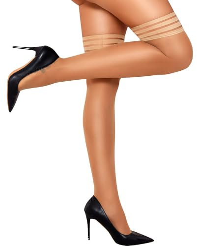 RSLOVE Bas Autofixants Collant Dentelle - Bas Antidérapant en Silicone pour Femme Sexy Cuisse Haute Beige Taille Unique