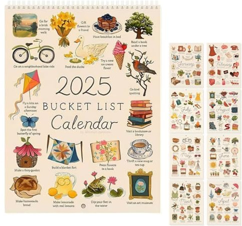 Bucket List Kalender 2025, The Bucket List Monatlicher Wandplaner 2025 Kalender Kreative Eimer Familienkalender Monat für Home Office Kühlung Druckentlastung (A)