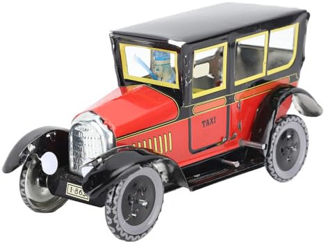 HELEVIA Jouet à Remonter Taxi Couleur Rouge, Voiture Jouet Mécanique Vintage élégante pour Fête d'anniversaire