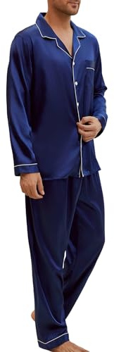 Heersan Pigiami Due Pezzi da Uomo Pigiama Raso con Bottoni Set Pigiama Top a Maniche Lunghe con Tasche, Pantaloni Pigiama Uomo Classic Loungewear