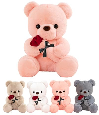 LIHIQIYA Orsacchiotto Peluche con Rosa, Regali Nozze Donna, 35CM Orso di Peluche con Rosa Piccolo e Morbido Orsacchiotto, Matrimonio Anniversario Regali di per Donna Bambini Fidanzata Ragazze