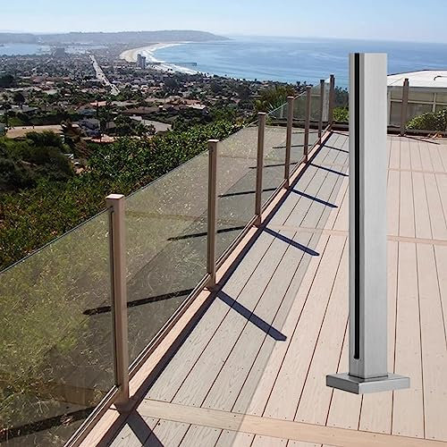 SnamicE Externe Balustradenpfosten aus Edelstahl und Glas, freistehender Geländerpfosten, Handlauf, Glasverbinder, Säule für Plattformkorridore, Pfosten mit silbernem E,Silver-end Post-125CM/49.2In