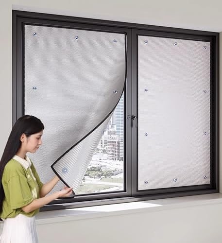 Aluminium Foil Window Insulation Film Blackout Sun Protection Window Cover Reusable Total Blackout Window Film for Winter Thermal Insulation Summer Sun Protection(7 mm Aluminum Foil,100x190cm)