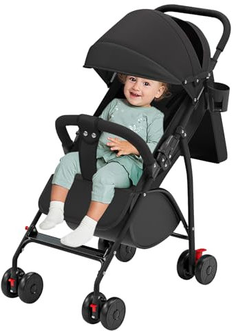 OHMG Kinderwagen für Babys, 0 – 3 Jahre, Traglast 25 kg, mit verstellbarer Rückenlehne und Fußstütze, faltbar, kompakt und leicht, Reise mit Sonnendach & Moskitonetz, 360° rutschfeste Räder