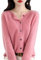 QuyiFa Cardigan à Manches Longues à Boutons sur Le Devant en Cachemire 2024 Pulls élastiques en Tricot Doux et Chaud, Pulls en Cachemire pour Femmes, (Rose Clair,Grand)