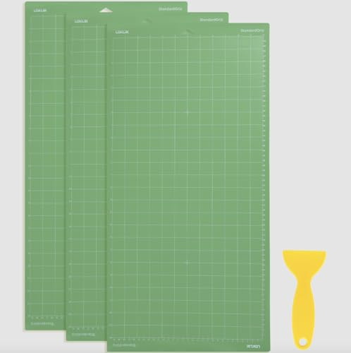 LOKLiK Schneidematte 3-teilig – Standardhaftung grün 30,5 x 61 cm – für große Projekte, Vinyl, Papier, Stoff – langlebige und rutschfeste Oberfläche + Schaber inklusive