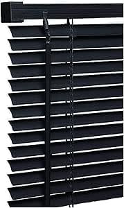 110cm x 150cm Size - Black Colour - PVC Plain Window Venetian Blinds - 25mm Slats - Included Open/Close Wand Control Mechanism
