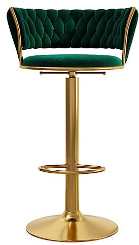 Drehbarer Barhocker aus grünem Samt, höhenverstellbar, mit Rückenlehne und Fußstütze, moderne Küchenhocker für Café, Pub