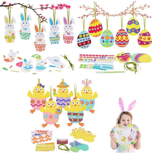 behone Oster-Bastelset,18x Bastelset für Kinder,Ostereier,Osterhasen,Osterküken,Ostern Anhänger Deko,Oster Moosgummi Bastelsets,Kinder Kreative Ostern Kunsthandwerk,Basteln ab 3 4 5 6 Jahre