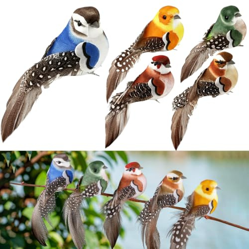 BlinBlin 5 Stück künstliche Bunte Vögel, Künstlicher Schaumvogel | Weihnachtsdekorationen Imitierte Vögel, Gartenvögel für Weihnachtsbaumdekoration, Zuhause, Party-Dekoration
