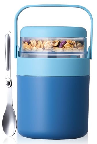 Homealexa Gobelet à céréales à emporter - 730 ml - Pour enfants - Avec cuillère - Gobelet à céréales à emporter - Division pour yaourt et céréales - Passe au congélateur, au micro-ondes et au