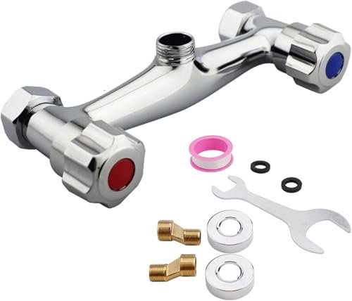 Spültisch-Zweigriffarmatur, Zweigriffmischer Standard für Brause, Hochwertiger Messingkörper Dual Griff Dusche Wasserhahn Messing Heißen Und Kalten Wasser Mischer,G1/2-Wasserauslass