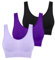 Boolavard 3-teiliges Set Nahtlose BHS für Damen Bügelloser Büstenhalter Crop Top Weiche Sport-Tank-BHS Damen Dessous Weste (DE/NL/SE/PL, Alphanumerisch, L, Regular, Regular, Flieder Lila Schwarz)