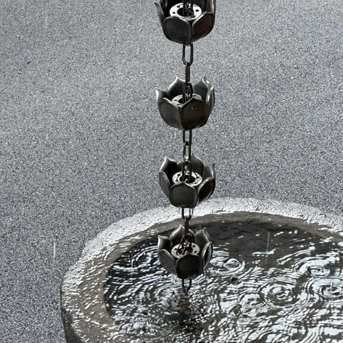 ENHEN Rain Chain Black Rain Water Chain Direct Channel Link, Pergola Roof House Rain Bells for Downspouts, Japanese Style Hanging Rain Chime Replacement(3.7m/12ft)