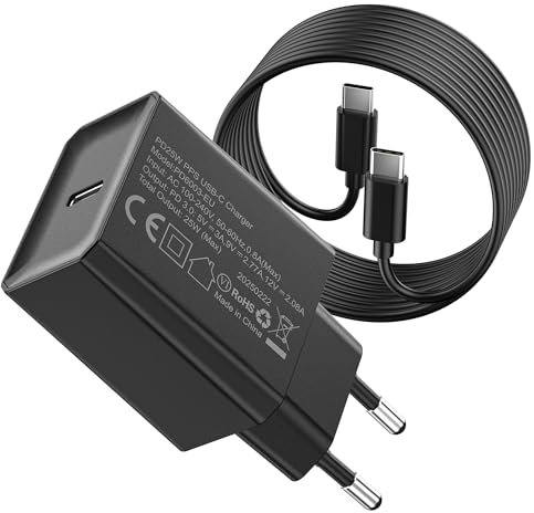 Cargador 25W de USB C con Cable de Carga USB - C, Carga Rápida para Samsung Galaxy S24/S24+/S24 Ultra/S23/S22/S21/Note20/Z Flip6/Z Fold6, i-Phone 16/16 Pro/16 Pro Max/16 Plus/15, iPad Pro/Mini/Air