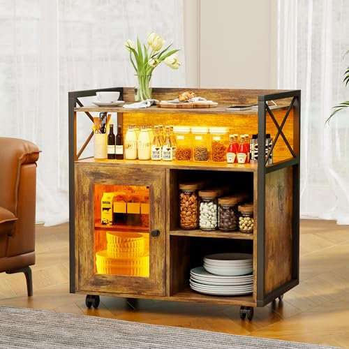 Lvifur Sideboard Wohnzimmer mit 360°drehbare Rollen,Schwarz Kommode Holz mit 24 Farbige LED-Leuchten,Aufbewahrungsschrank Buffetschrank für Küche,Esszimmer