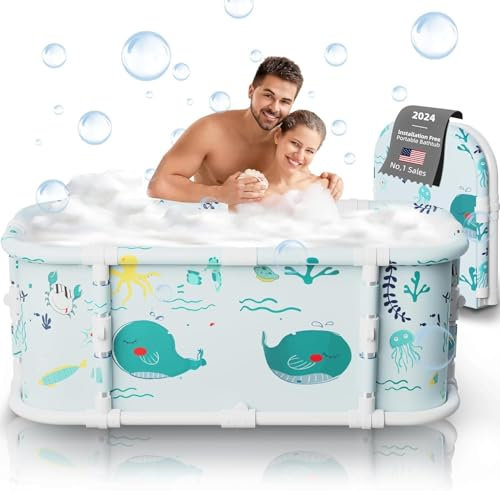 Baignoire portable, baignoire pliable de 120 cm sans installation, baignoire épaisse à 7 couches avec support en métal, baignoire de trempage pliable (Merveilleux océan MP1)