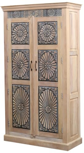 Marrakesch Vintage Kleiderschrank Schrank aus Teak Holz 183cm | Highboard Mehrzweckschrank Abilene für Wohnzimmer Flur und Schlafzimmer als Boho Möbel | Aktenschrank für das Büro