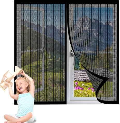 Magnetischer Fliegenvorhang 72 x 150 cm Insektenschutz Fliegenvorhang Moskitonetz Fenster Ohne Bohren Automatisches Schließen Magnet für Alle Universalfenster, Schwarz