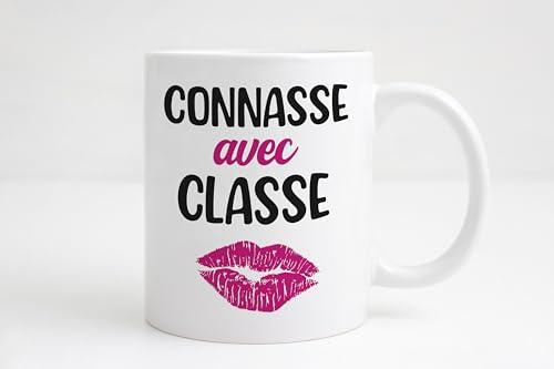 Groovy crea Mug drôle femme – Connasse avec classe – Cadeau humoristique pour copine, collègue ou sœur – Tasse originale rose et noire