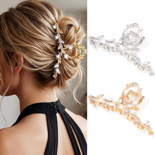 Zoestar Haarklammern mit Strasssteinen, goldfarben, große Haarklammern, glitzernd, Haarschmuck für Damen, 2 Stück