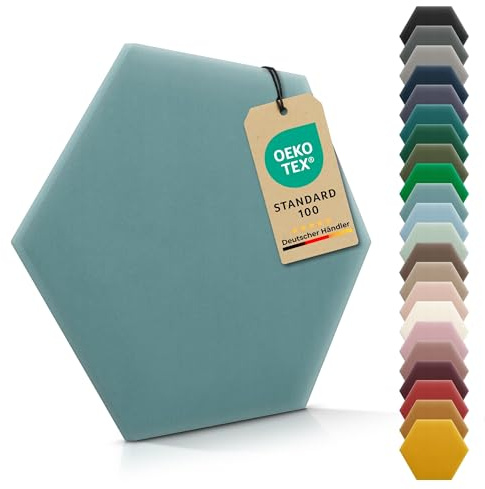 VELUYA Wandpolster Polsterpaneele Hexagon – Samt, Wandkissen 35 x 40 cm, Polsterplatte, Oeko-TEX, Made in EU, Azurblau M14