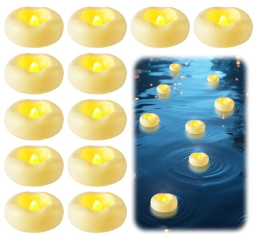 12 Stück Schwimmende Kerzen, Unparfümierte Schwimmkerzen, 5,1cm LED SchwimmKerze, Weiß Schwimmende Wasserdichter, Rauchlose Floating Candles, für Pool Badewanne Teich Party und Hochzeit, Wasserdicht