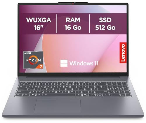 Lenovo IdeaPad Slim 3 16ARP10 - Ordinateur Portable 16'' WUXGA (AMD Ryzen 7 7735HS, RAM 16Go, SSD 512Go, Graphique AMD Radeon 680M, Windows 11 Home) Clavier AZERTY Français - Gris