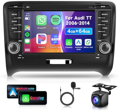 4G 64G VECHTEL 7 Bluetooth-Autoradio für Audi TT 2006-2014 Carplay Android Auto,DSP EQ,WiFi GPS,Mirror Link,RDS/FM Radio 2 Din mit AHD Rückfahrkamera