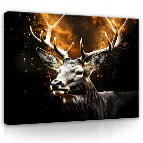 WallArena Leinwand Bilder 100x70 cm | Hirsch, Leinwandbilder, Bild auf leinwand, Format: 100x70 cm (BxH) - einteilig auf Canvas Leinwand. Das Leinwand