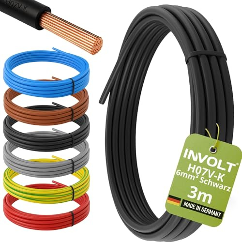 INVOLT 3m H07V-K 6mm² Verdrahtungsleitung Blau Aderleitung Meterware | Feindrähtig, Flexibel, Erdungsleitung für Elektroinstallation, Made in Germany