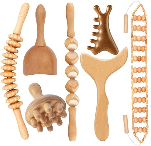 7 Pièces d’Outils de Massage en Bois de Gua Sha, Modelage du Corps, Anti-Cellulite et Soulagement des Douleurs Musculaires