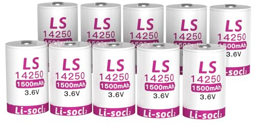 OHZHAO 10 Stück 1500mAh LS14250 1/2AA 3,6v Lithium-Batterien, Hohe Kapazität ER14250 3.6V Akku für Wasser- und Stromzähler, Nicht wiederaufladbar