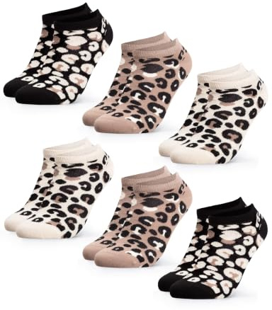 Occulto Damen Leoparden Muster Sneaker Socken 6er Pack (Modell: Kira)