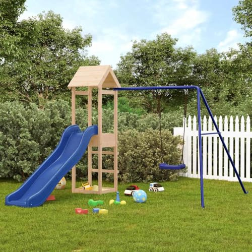 Emmtore Spielturm, Klettergerüst mit Rutsche Schaukel, Kinder Kletterturm mit Holzdach, Spiel-Zubehör für Garten, Holz Spielplatz Kiefer Massivholz,Modell 3