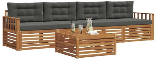 vidaXL Outdoor-Sofagarnitur mit Kissen 5 pcs Natur und Anthrazit, Gartenlounge, modernes Outdoor-Sofa, Sitzmöbel für die Terrasse, langlebige Komfort-Einheit