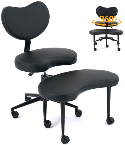 Kniestuhl Meditationsstuhl – Ergonomischer, höhenverstellbarer Schneidersitz Stuhl mit drehbarem Sitz, PU-Leder, gebogene Sitzfläche, ideal für Lotussitz, Kniesitz oder Hockposition (Schwarz)