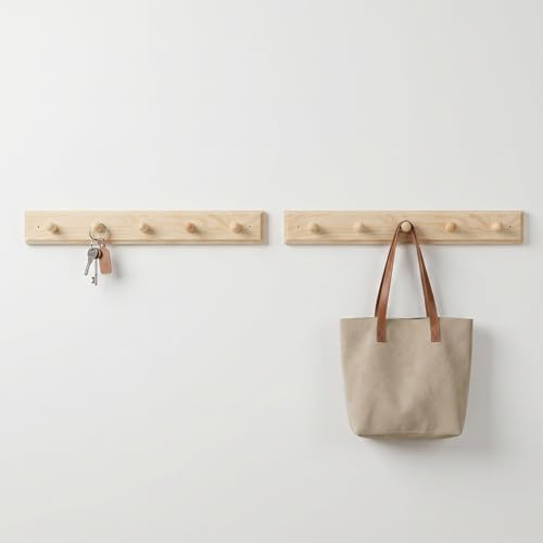 Ottido Garderobenleiste 2er Set je 46 cm - Wandgarderobe aus Holz mit 5 stabilen Haken - platzsparend, langlebig für Flur, Küche und Bad