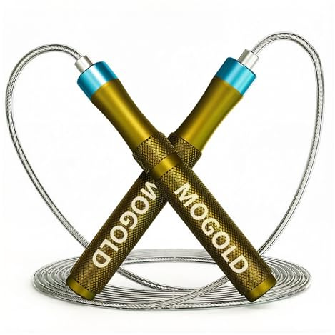 MOGOLD Fitness Jump Rope with Metal Handles – Durable PVC Coated Steel Cable – 160g Weighted Skipping Rope for Joint-Friendly Workouts – 118 Adjustable Jump Rope for Home Gym, Outdoor & Weight Loss