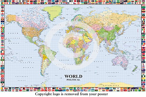 Poster politische Weltkarte RIESIG LAMINIERT / ENCAPSULATED LP 200 Politische mit Flaggen rundum Maße 91.5 x 61cm