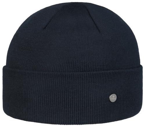 LIERYS Giro Baumwollmütze mit Umschlag Pull-On Beanie Made in Germany Damen Herren Herbst Winter blau One Size