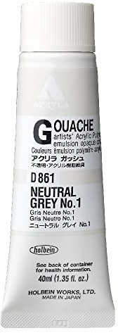 Holbein Acrylic Gouache Artists Acrylic Polymer Emulsion, 40ml Neutral Grey #1 (D861A)
