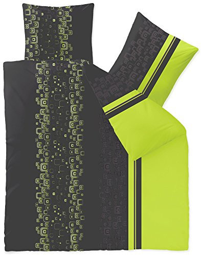 CelinaTex Style Bettwäsche 200 x 200 cm 3teilig Mikrofaser Fleece Bettbezug Cosima Retro Streifen schwarz grün grau