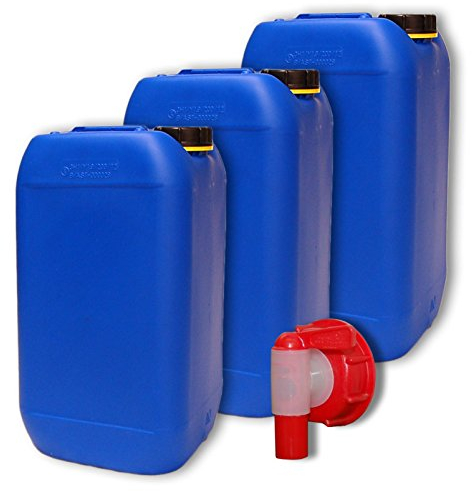 Lot de 3 Bidons plastique 15 litres bleu + 1 robinet DIN 61 (22246x3+22010)