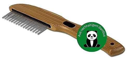 Bamboo Groom Rotating Pin Comb I Kamm mit 31 rotierenden Pins I Hundebürste für langes & lockiges Fell I Bürsten zur Fellpflege aus Bambus I Unterfellbürste I Bürste für Katze & Hund