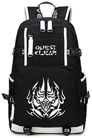 WANHONGYUE Monster Hunter Spiel Leuchtend Backpack Schüler Schultasche Laptop Rucksäcke Freizeittasche Daypack Schwarz-6