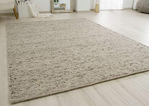 Steffensmeier Handweb Teppich Birgsau | Wolle (Schurwolle), Natur Grau, handgewebt, Größe: 250x350 cm Wohnzimmer und Schlafzimmer
