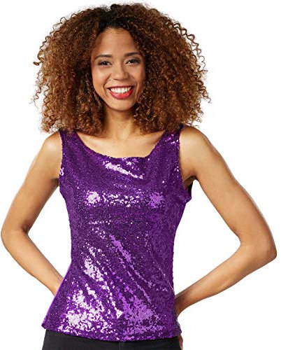 dressforfun Pailletten Top Damen, Glitzer Oberteile Damen, Pailletten Oberteil Damen, Disco Kostüm Damen, sexy Faschingskostüme, Party Oberteil Damen, Party Top, Galaxy Kostüm Damen - lila, S